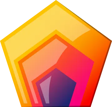a red and yellow hexagon on a white background