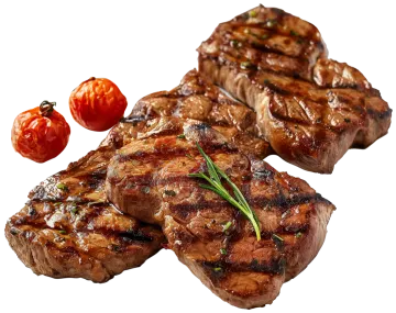 two pieces of meat on a white background