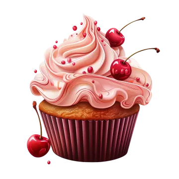 a cupcake with pink frosting and cherries