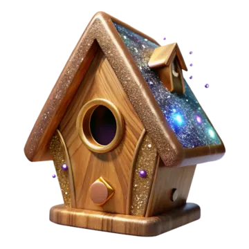 a wooden birdhouse with lights on it