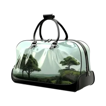 a black and white bag with trees on it