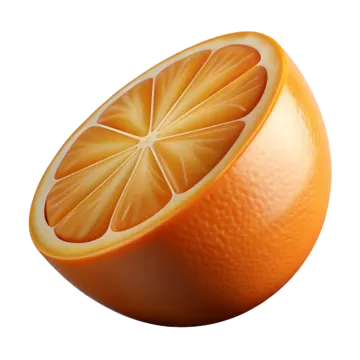 an orange cut in half on a white background