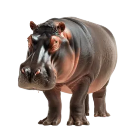 a hippo is standing and looking at the camera