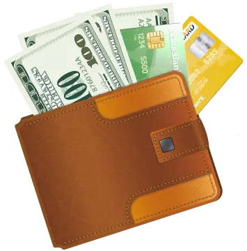 a wallet with cash and credit cards in it