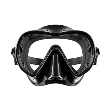 a black diving mask on a white background
