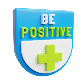 a blue and white shield with the words be positive