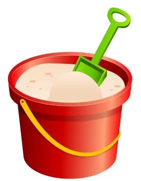 a bucket with a shovel in it
