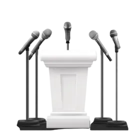 a podium with microphones on it