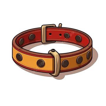 a red and yellow leather dog collar with black spots