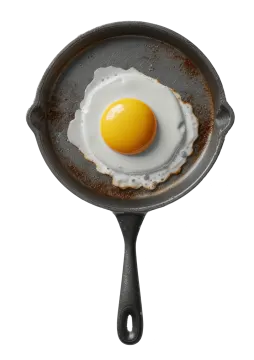 a fried egg in a frying pan