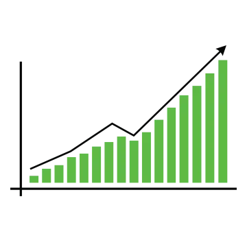 a bar chart with an arrow pointing upward