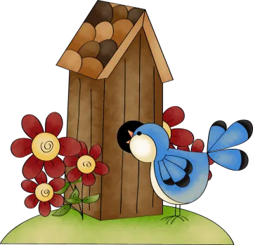a bird sitting on top of a wooden birdhouse