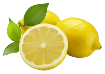 two lemons with leaves on a white background