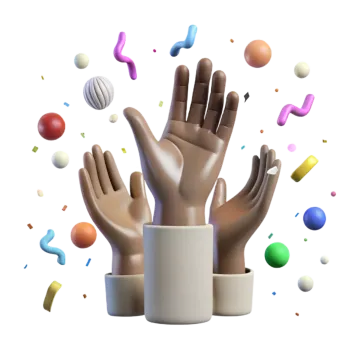 a group of hands with different colored objects