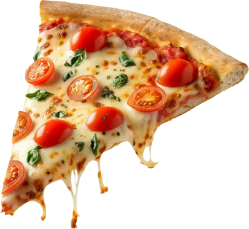 a slice of pizza on a white background