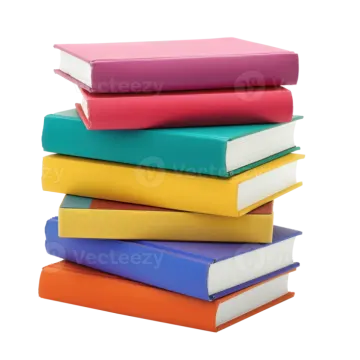 stack of colorful books on white background