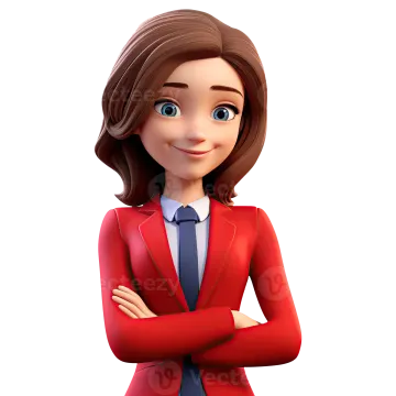 a woman in a red jacket and tie standing with her arms crossed