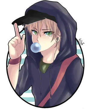 an anime character with a hoodie and green eyes