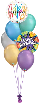 a bunch of balloons with the words happy birthday
