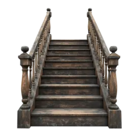an old wooden staircase on a white background