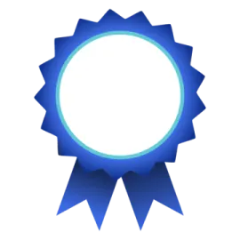 a blue medal with a white background