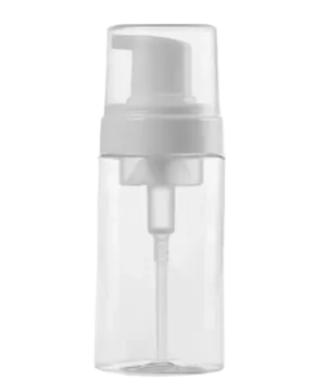 a clear bottle with a white cap on it