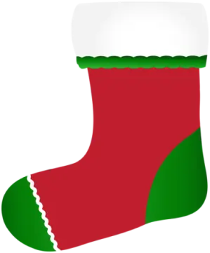 a red and green christmas stocking on a white background