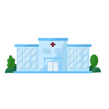 a hospital building with a cross on the front