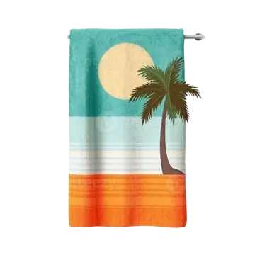 a beach towel with a palm tree on it