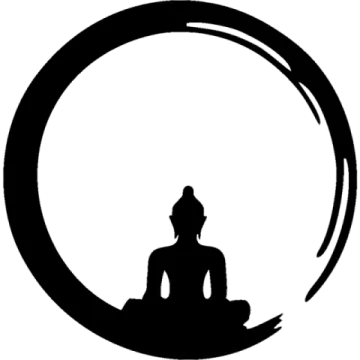 a black and white silhouette of a person sitting in a circle