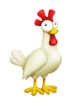 a white chicken with a red comb on its head