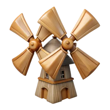 a wooden windmill on a white background