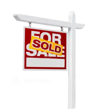 a sold for sale sign on a white pole