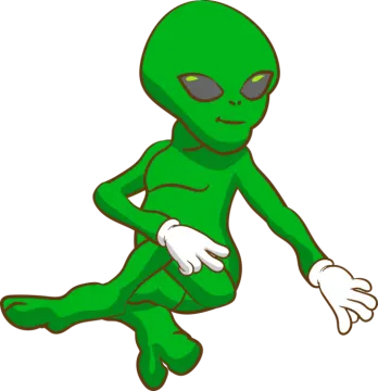 an alien with green skin and black eyes