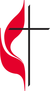 a cross with a red flame on it