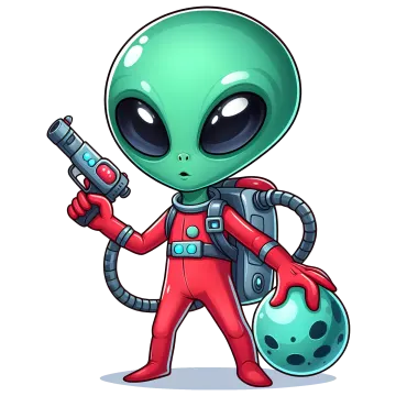 an alien with a gun in his hand