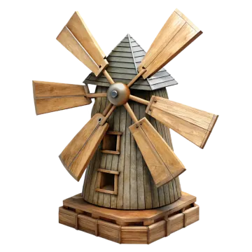 a wooden windmill on a white background