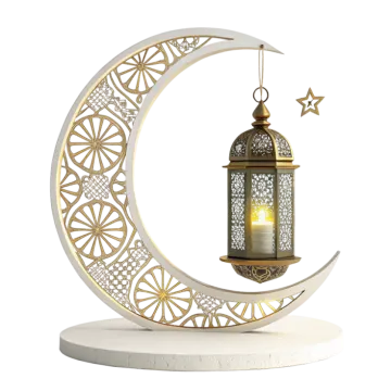 a white and gold moon with a lantern on top