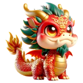 a red and gold dragon fig with a green tail