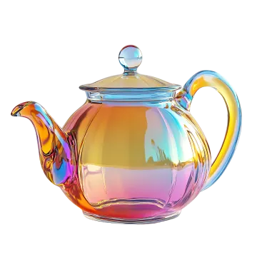 a colorful glass teapot with a lid