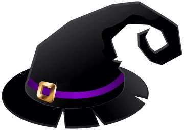 a black witch hat with purple ribbon