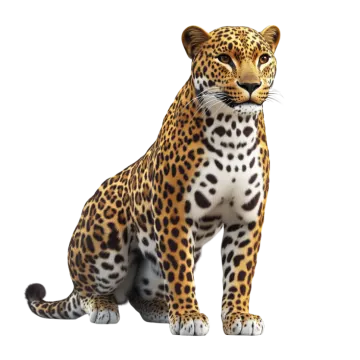 a leopard sitting down and looking at the camera