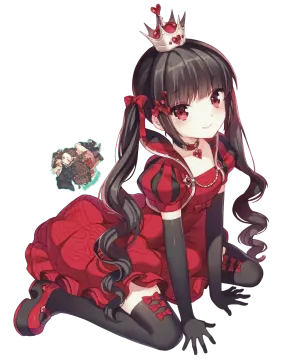 a girl with long black hair and a red dress sitting on the floor