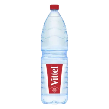 a bottle of water with a red cap