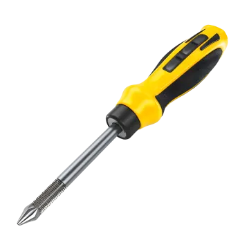 a yellow and black screwdriver on a white background