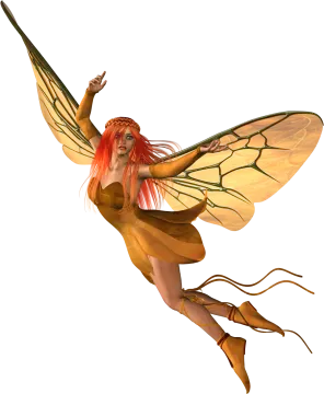 a woman dressed as a fairy flying through the air