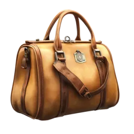 a brown leather bag on a white background