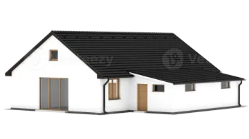 a small white house with a black roof