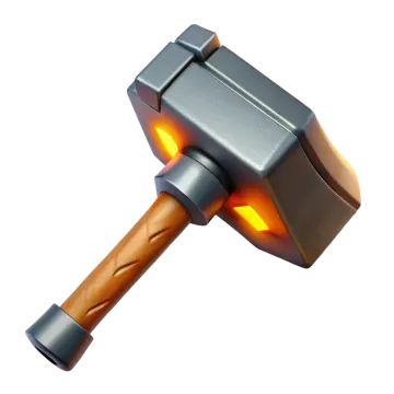 a hammer with an orange flame on it