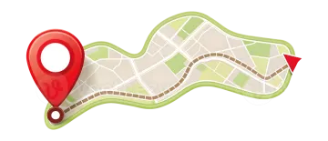 a map with a red pin on it